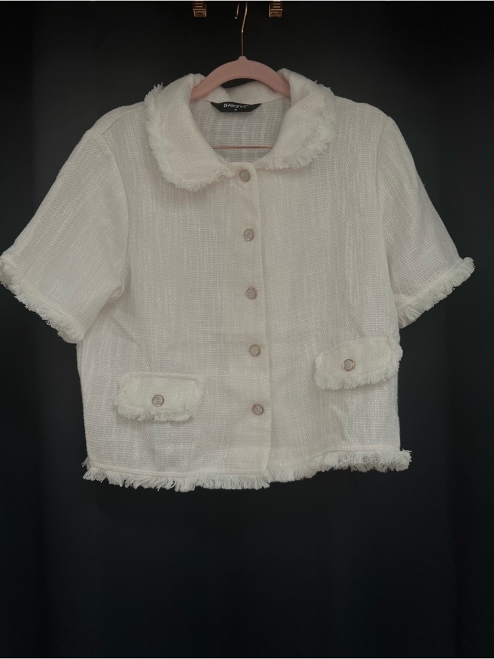 Allegra K White Textured Short Sleeve Jacket
